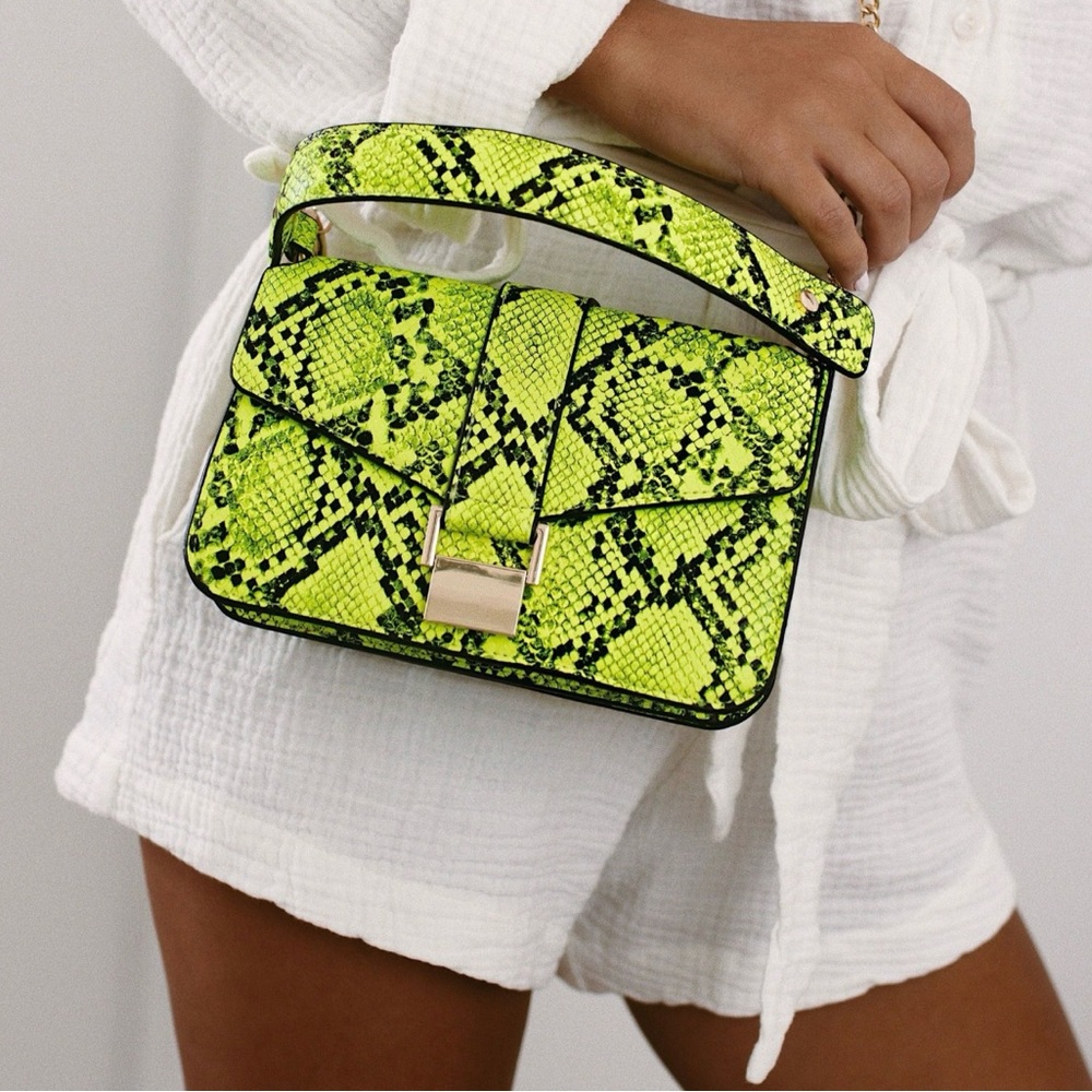 Zara Neon Snake Skin Print Silver Chain Crossbody Bag